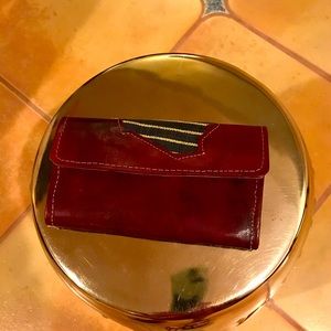 Authentic, sleek(super cute)Red Leather wallet w/Stripe Accent!(khaki and black)